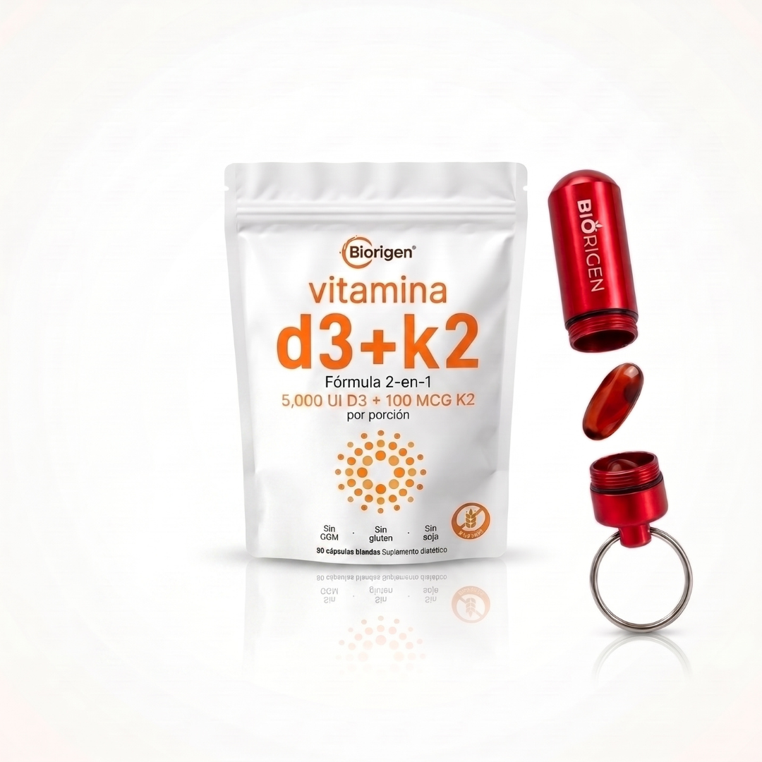 Combo: Vitamina D3 - K2 y Estuche para cápsulas blandas